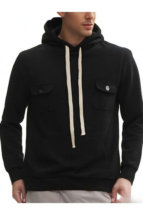Mens Casual Cargo Sweatshirt Hoodie - M, Black image