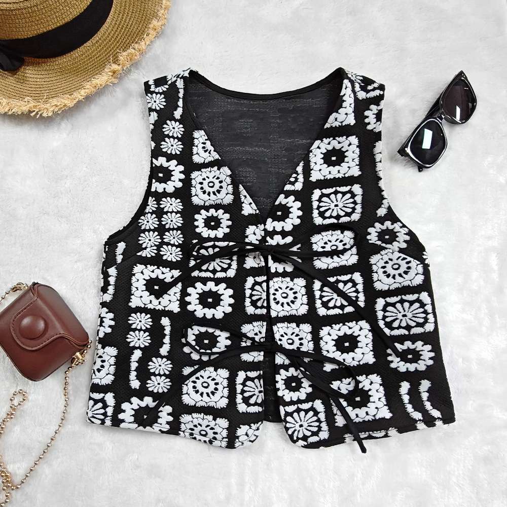 Boho Patchwork Tie-Up Vest Top image 4