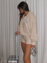 Hoodie & Shorts Coord Set - M, Cream Beige image