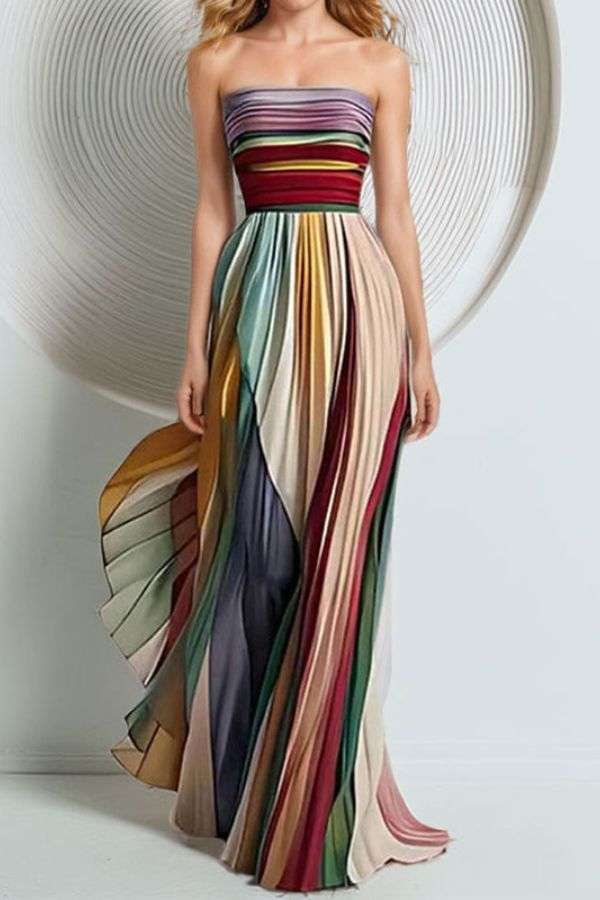 Striped Pleated Maxi Dress image 0
