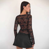 Floral Lace Long-Sleeve Overlay Top with Ruched Bust image 1