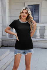 Textured Short-Sleeve T-Shirt with Trim - XL, Black image
