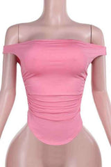 Sexy Plain Off Shoulder Ruffled Sleeveless Corset Top image 4