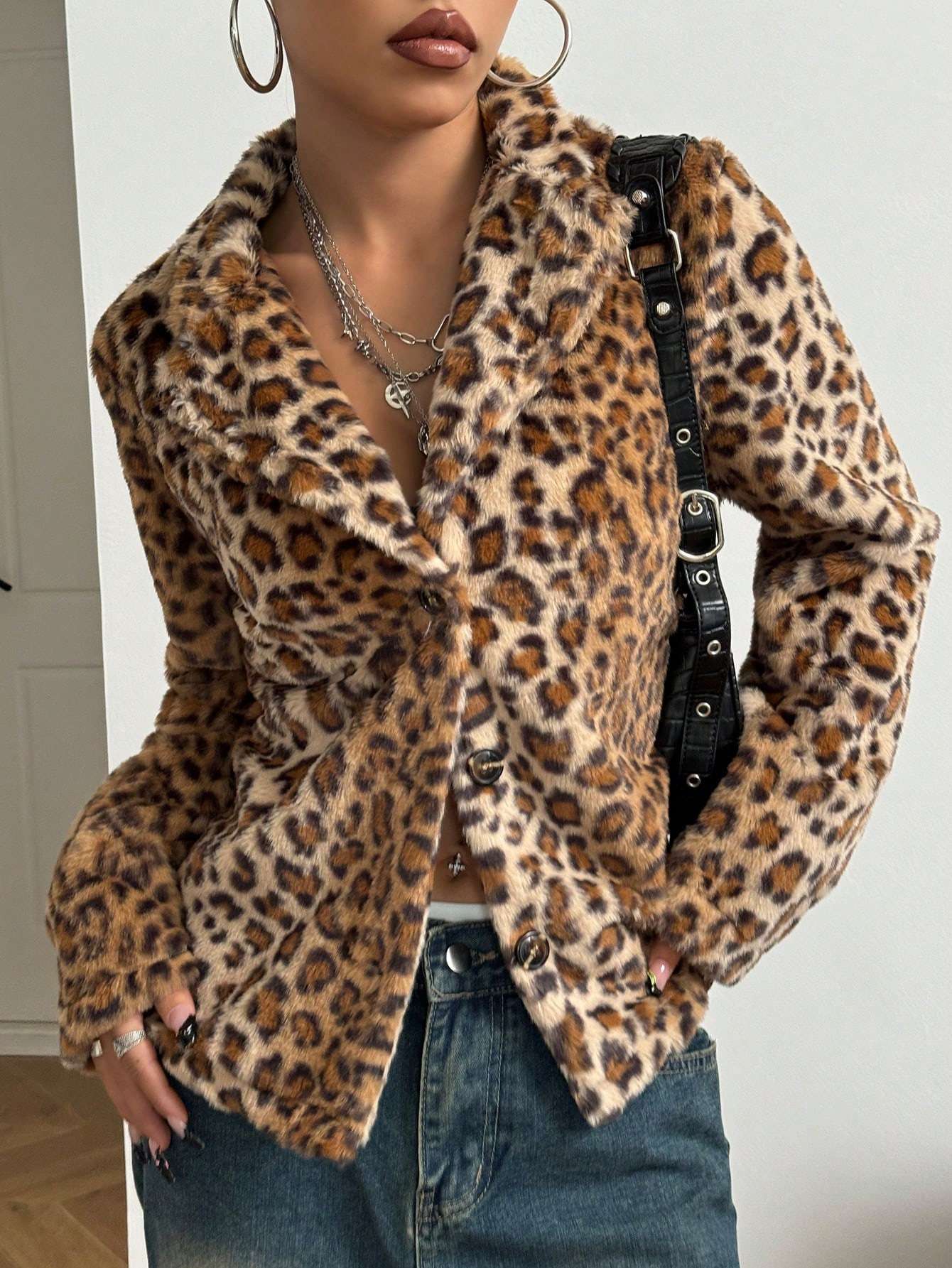 Leopard Print Faux Fur Button-Up Jacket image 3