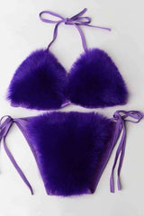 Sexy Fluffy Fur Bikini Swimwear Two Piece Set image 7