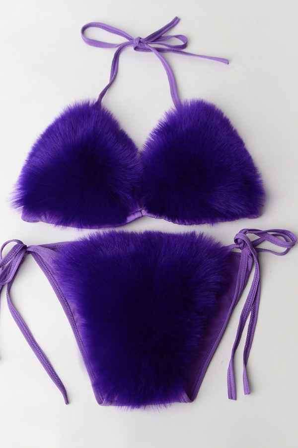 Sexy Fluffy Fur Bikini Swimwear Two Piece Set image 7