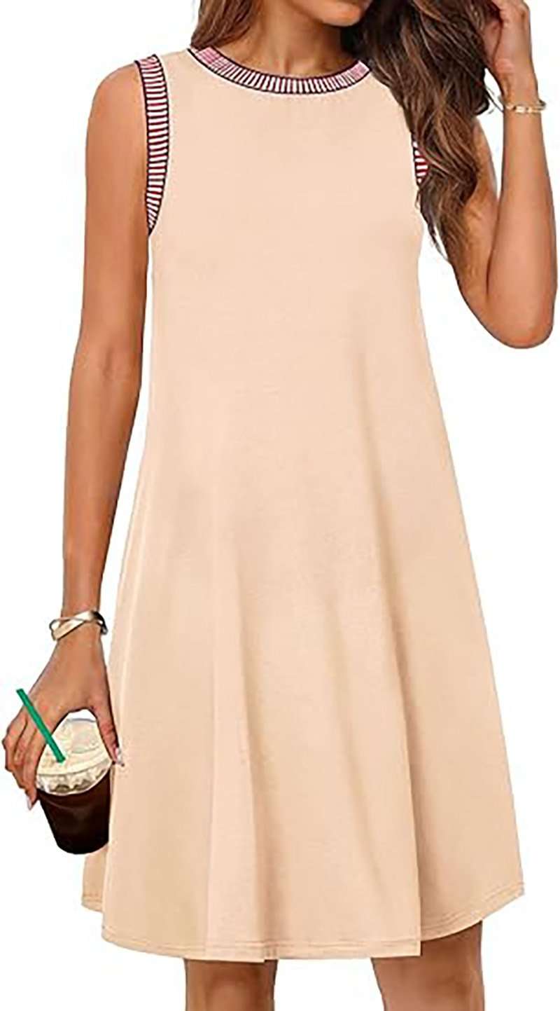 Contrast Casual Sleeveless A-Line Dress - M, Light Pink image
