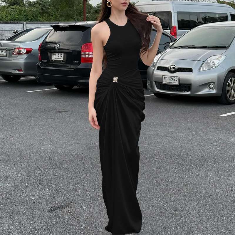 Sleeveless Ruched Maxi Dress - M, Black image