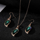 Korean Bridal Geometric earrings and necklace Set - Free Size, Green image