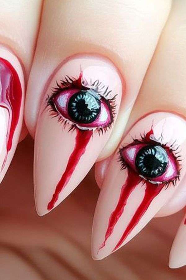 Creepy Eye & Blood Nail Art Design image 0