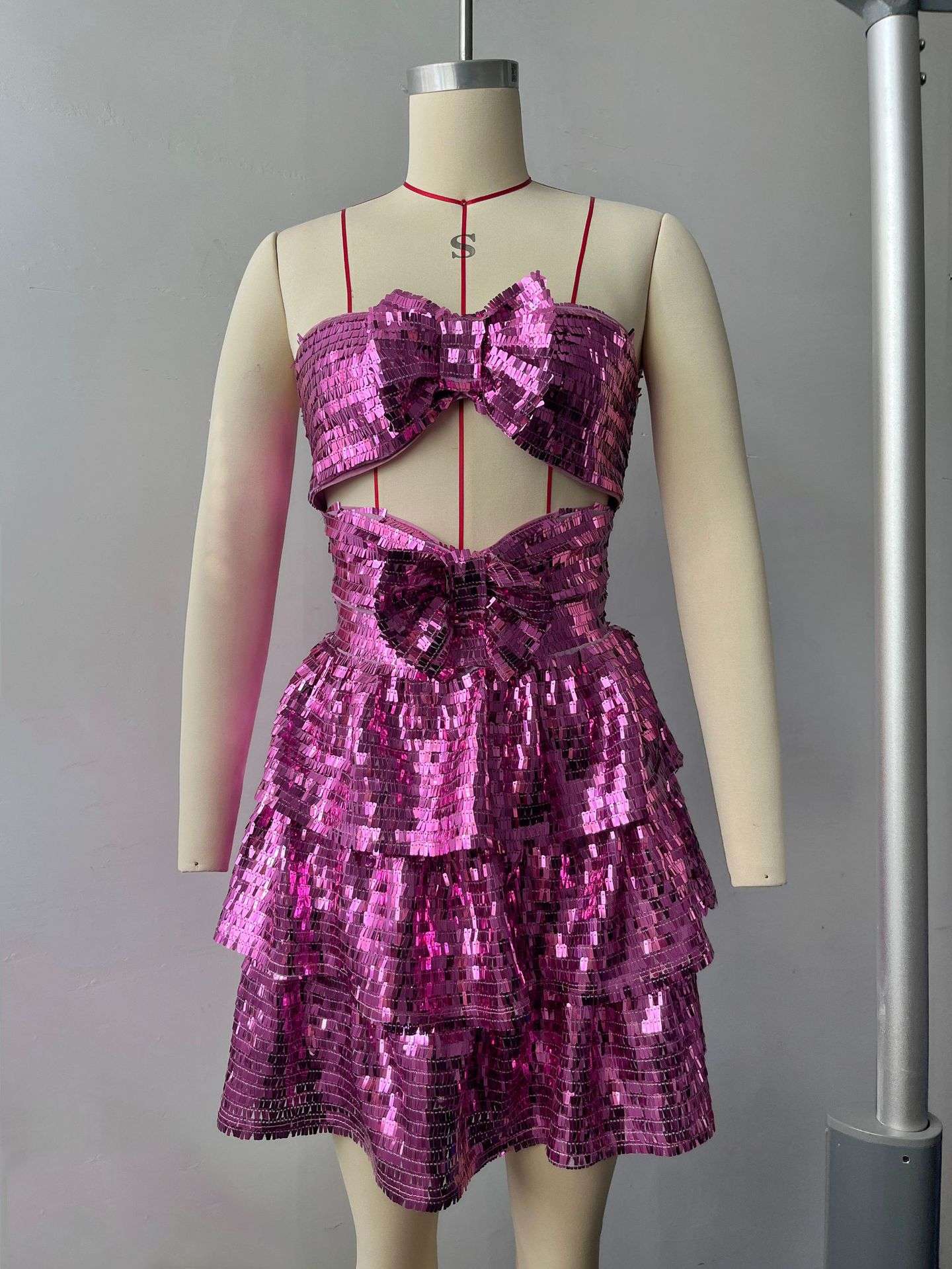 Sequin Strapless Dress with Ruffle Details image 4