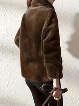 Stylish Brown Faux Fur Zip-Up Jacket image 2