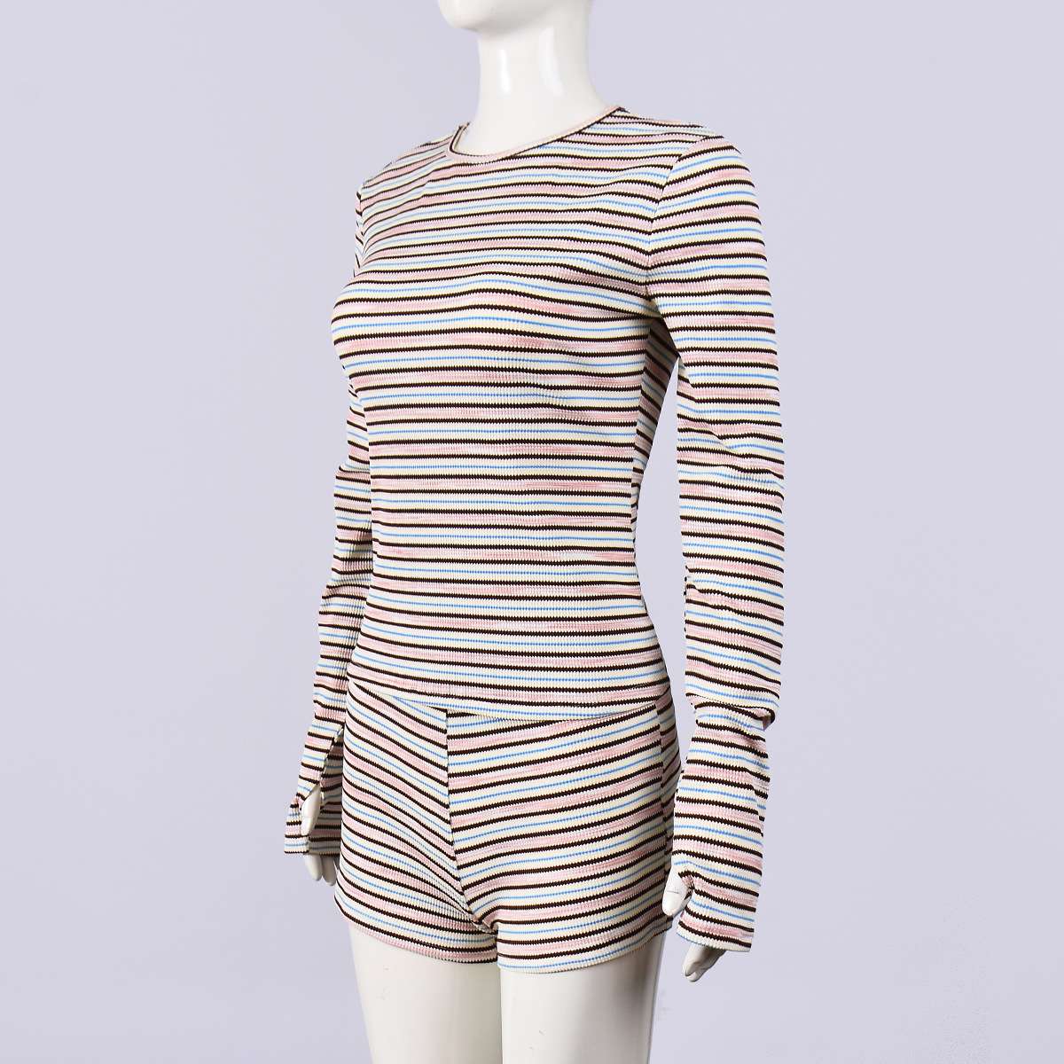 Striped Long Sleeve T-Shirt & Shorts Set image 5