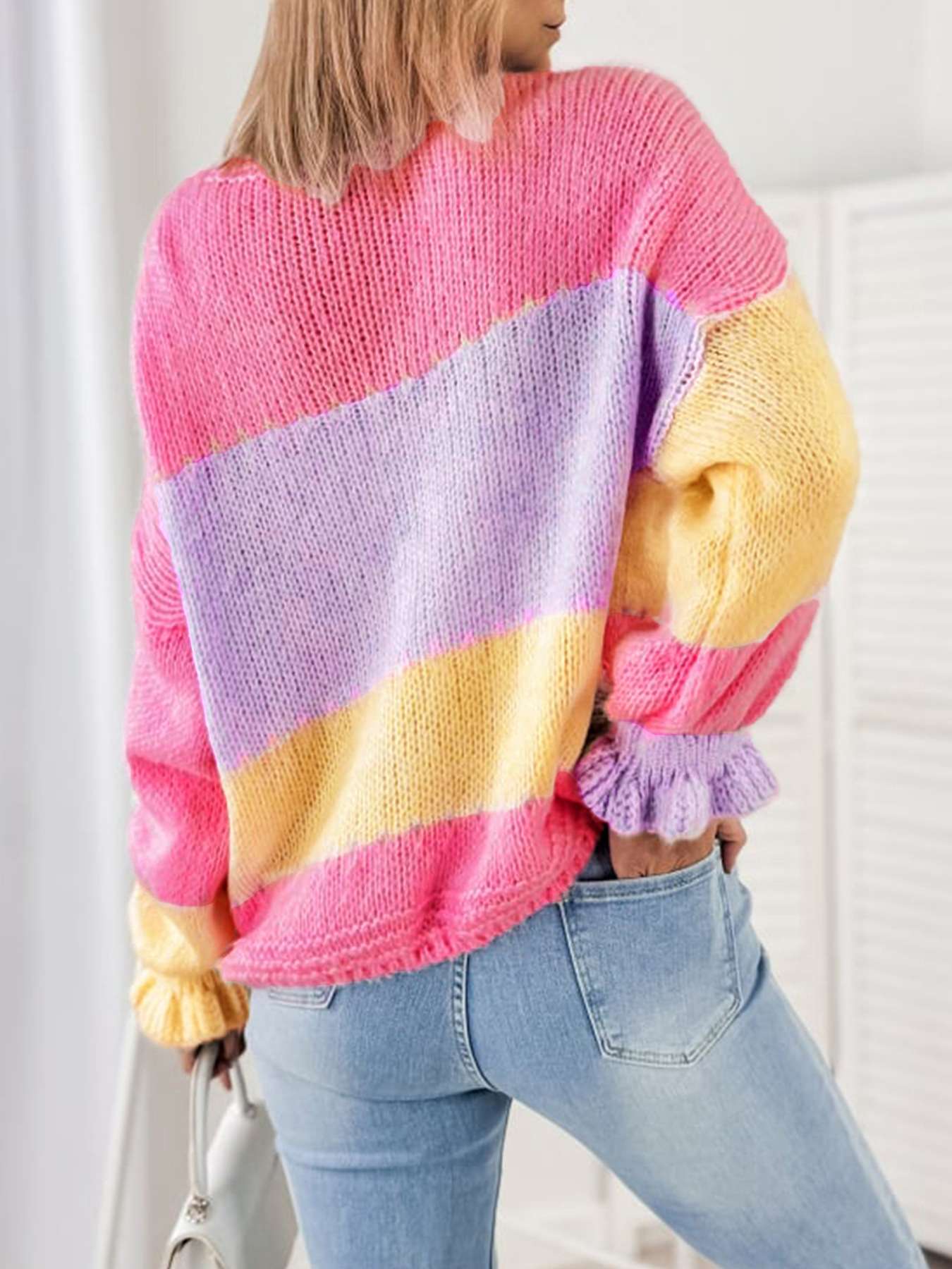 Colorful Block Stripe Knit Cardigan image 3