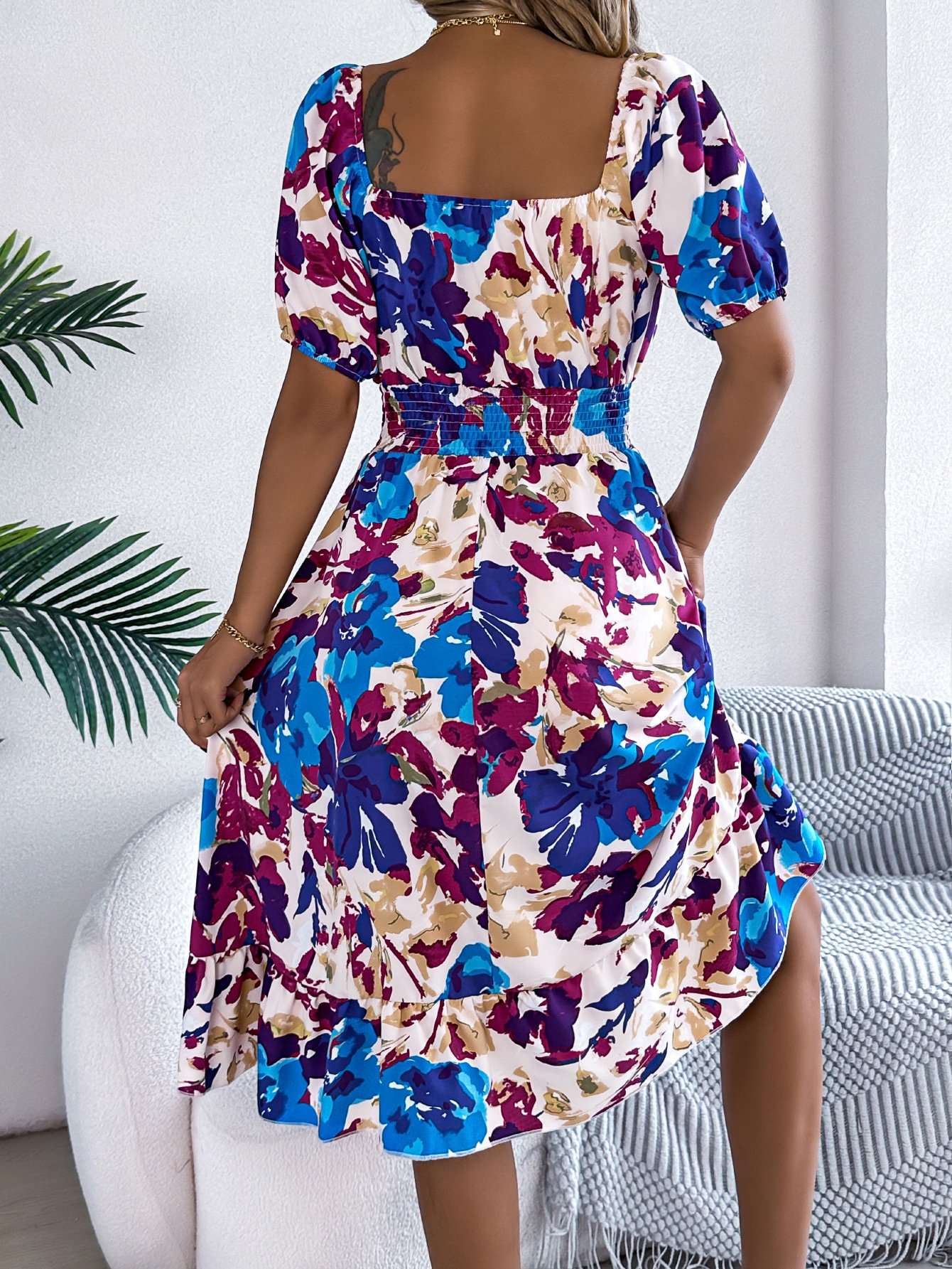 Floral Square Neck Puff Sleeve Midi Dress image 6