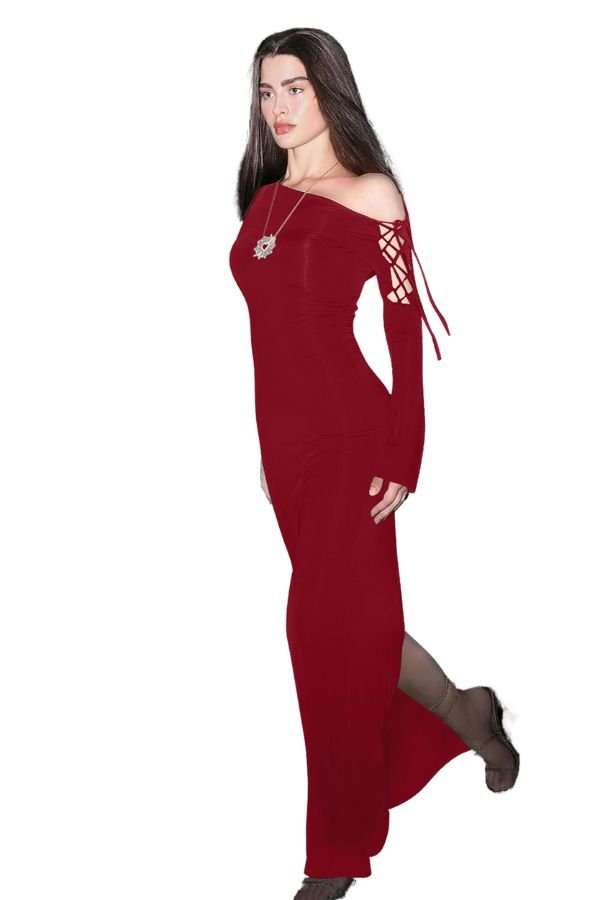 Lace-Up Black Maxi Dress image 0