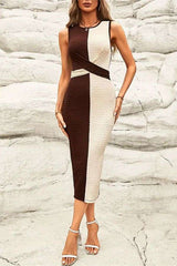 Two-Tone Midi Dress - M, Multi Brown image