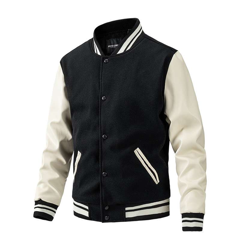 Men Colorblock Casual Bomber Jacket - L, Multi Black image