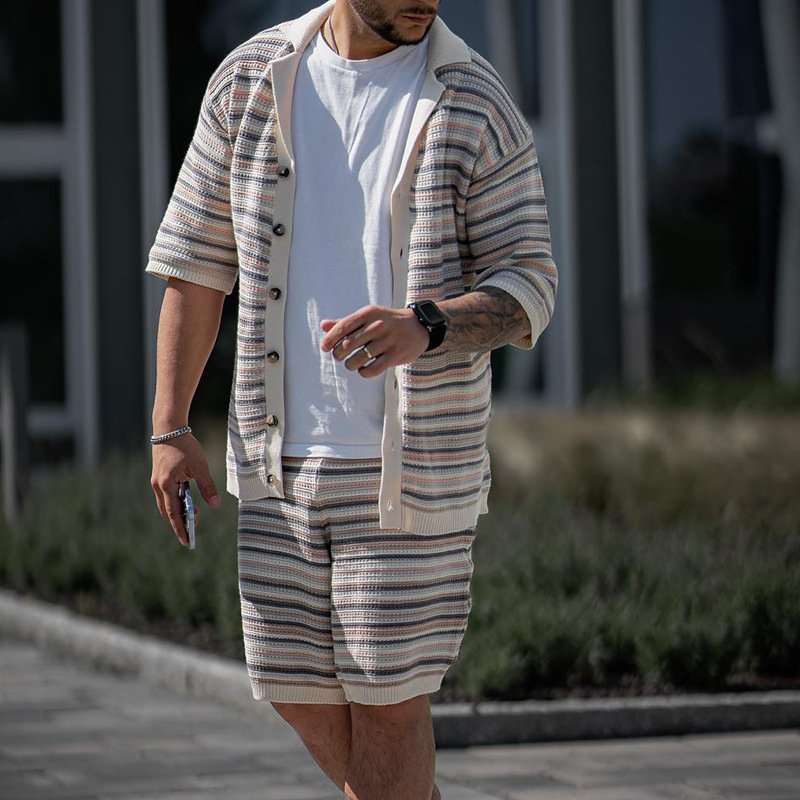 Striped Short-Sleeve Jacket & Shorts Set image 1