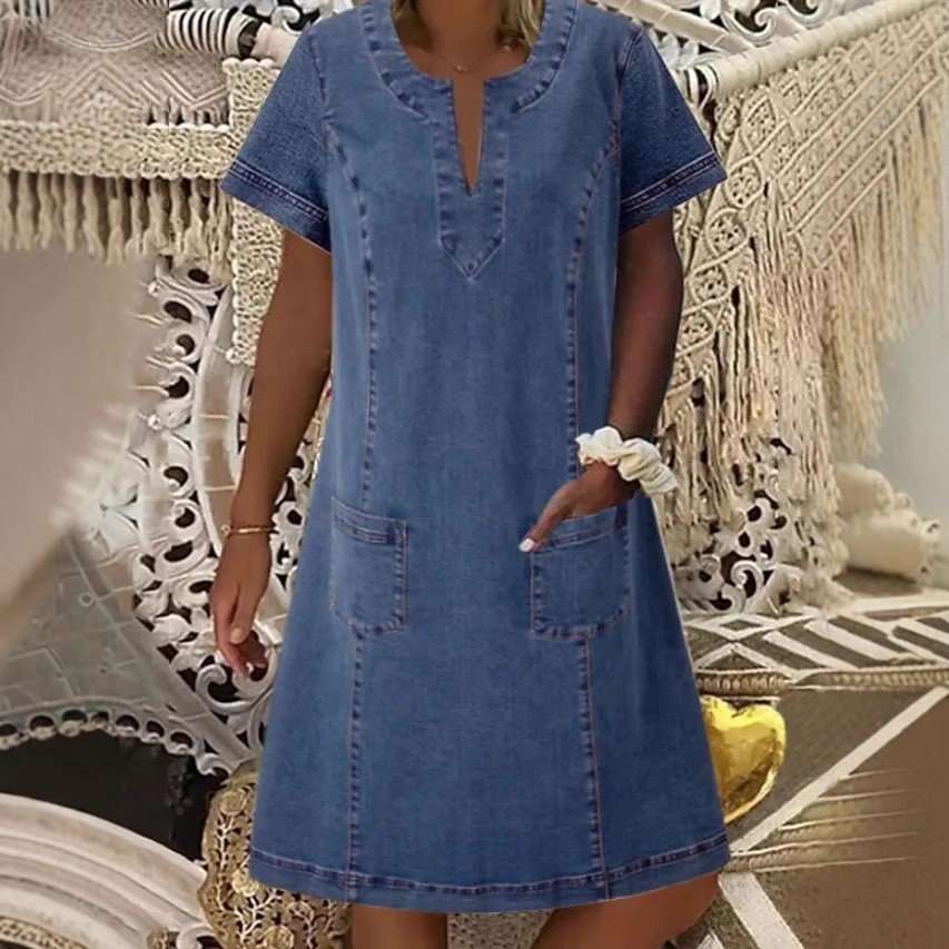 T-Shirt Dress with Front Pockets - 3XL, Blue image