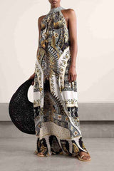 Halter Neck Patterned Maxi Dress - L image