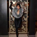 Glamorous-Fitting Jumpsuit with Faux Fur Collar - M, Black image