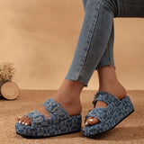 Washed Denim Platform Slippers image 0