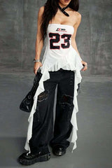 Racer-Style Strapless Top with Ruffled Hem image 0