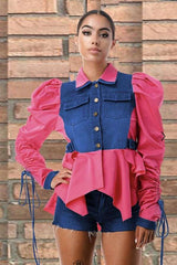 Button Down Patchwork Shirt  Jacket Crop Top image 0