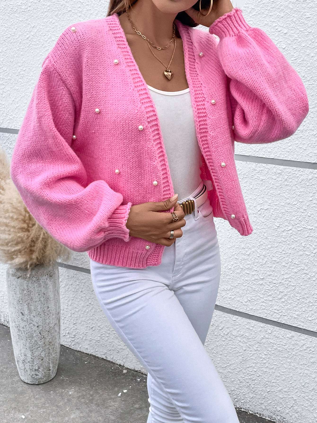 Pearl Beaded Drop Shoulder Duster Cardigan image 3