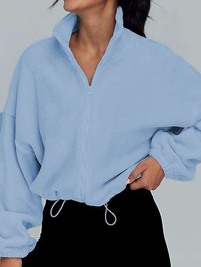 Stand Collar Oversized Zip-Up Sweatshirts - L, Sky Blue image