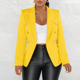 Casual Blazers Long Sleeve  Jacket - XL, Yellow image