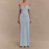 Off-Shoulder Maxi Dress - S, Blue image