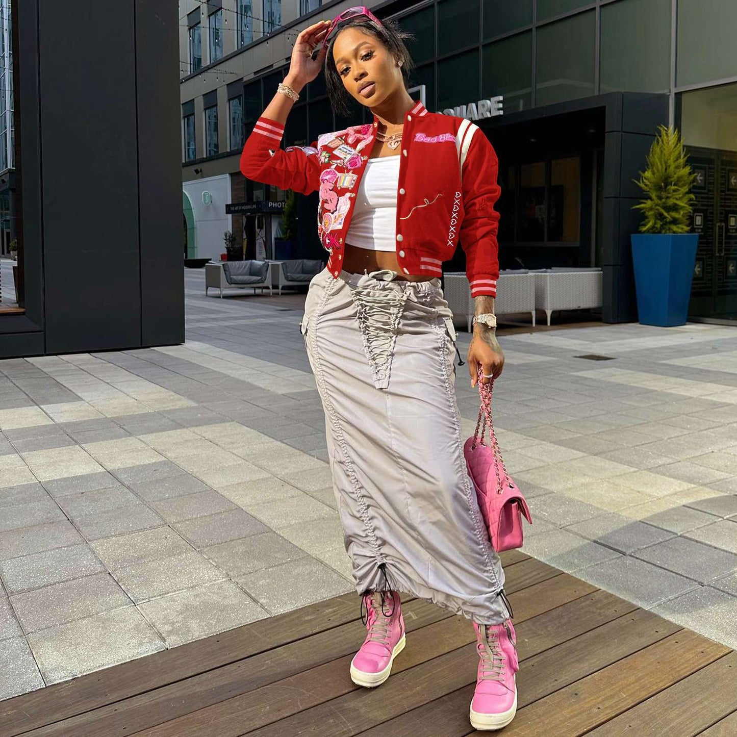 Varsity Jacket Cropped Bomber Jacket image 3