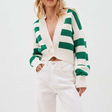 Striped Boxy Crop Cardigan - M, Multi Green image