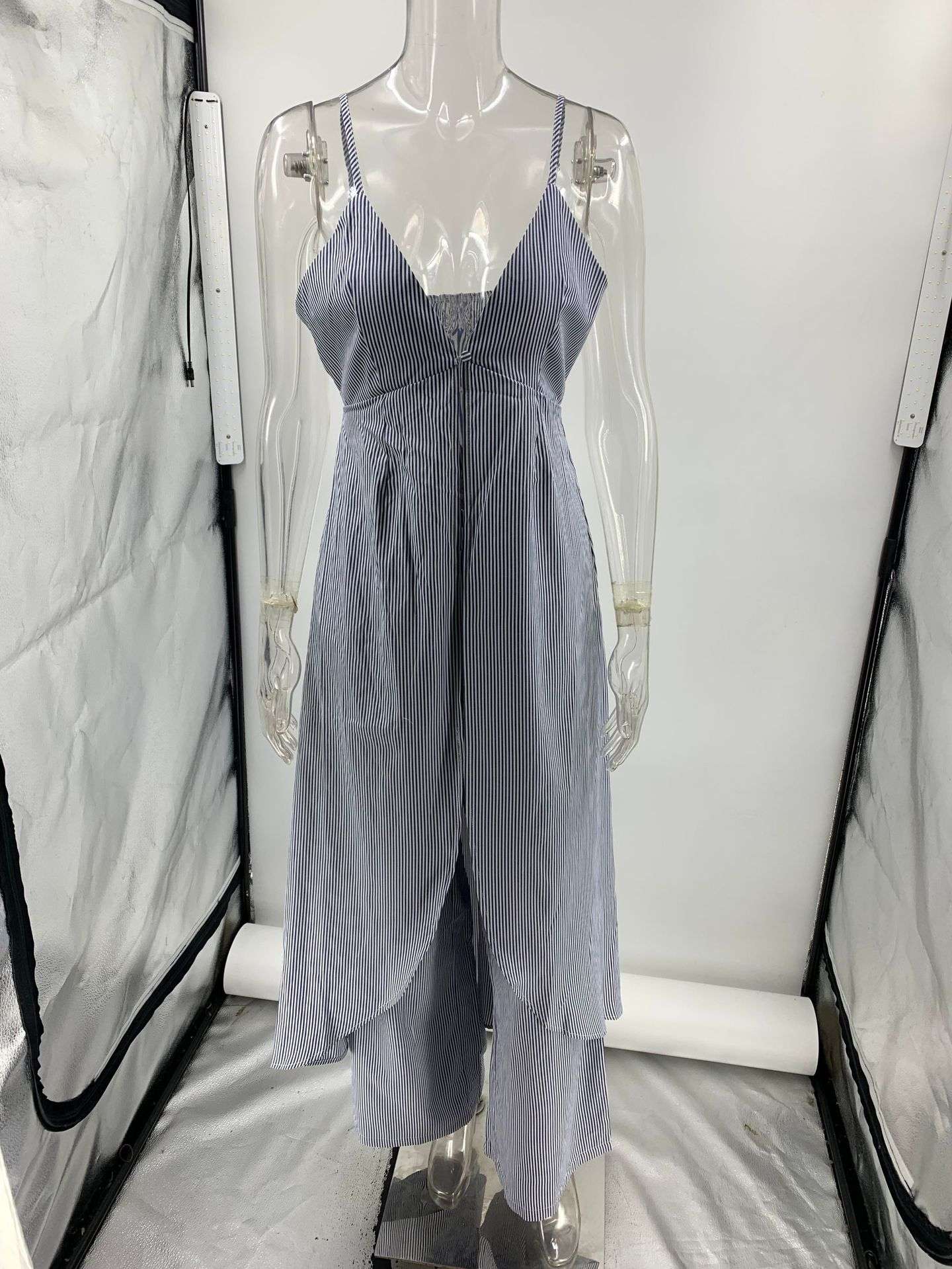 Striped V-Neck Cut-Out Top with Wide-Leg Pants image 3