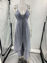 Striped V-Neck Cut-Out Top with Wide-Leg Pants image 3