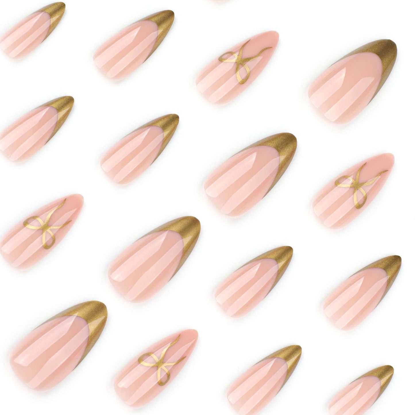 Gold Chrome Bow Accent Almond Press-On Nails image 2
