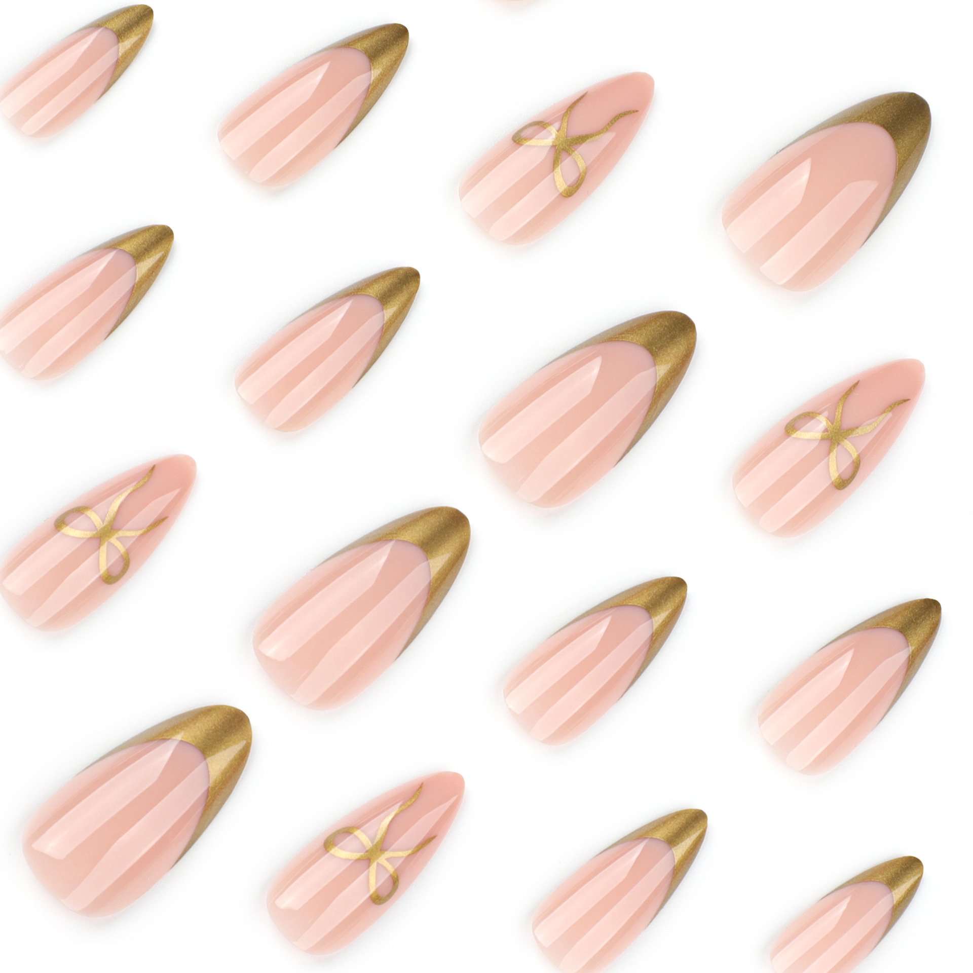 Gold Chrome Bow Accent Almond Press-On Nails image 2