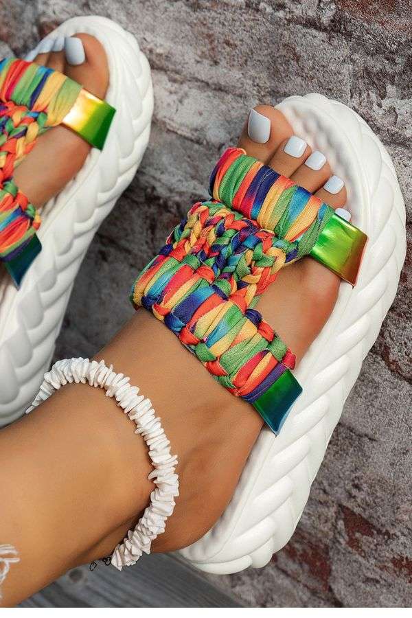 Colorful Braided Strap Slide Sandals image 0