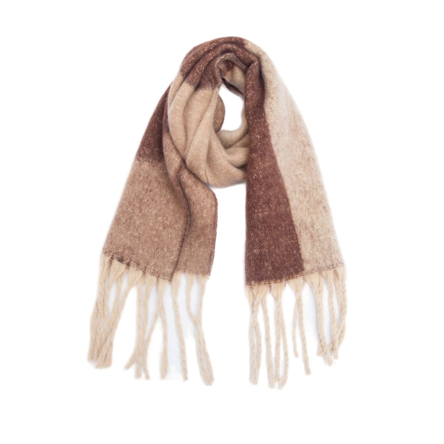 Thick Shawl Autumn Winter Warm Tassel Geometric Scarf - Multi Brown image