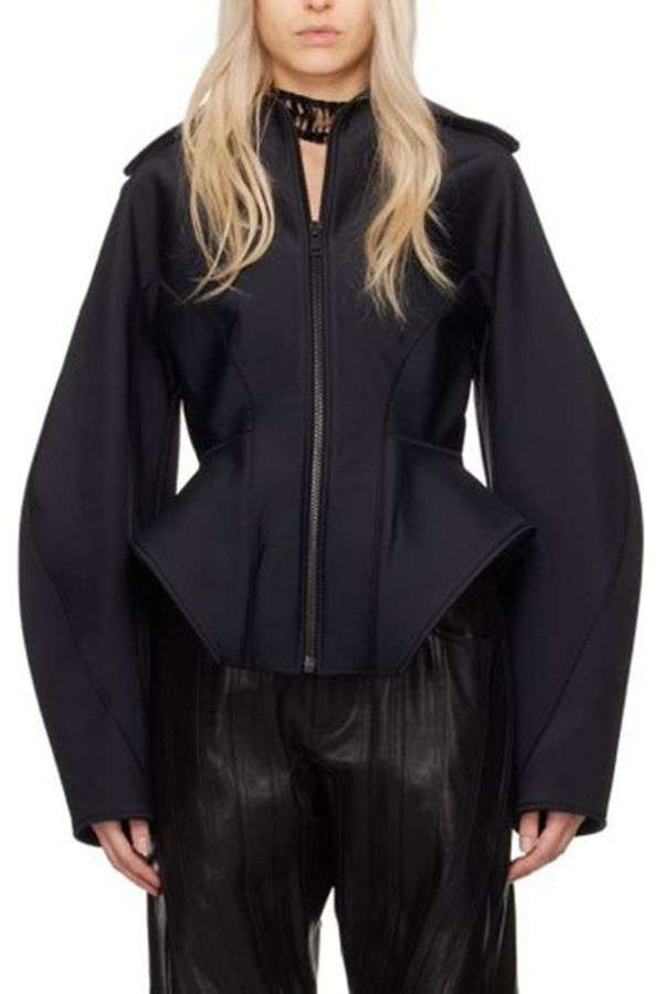 Black Corseted Scuba Jacket image 0