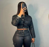 Flap Pockets Cargo Pants Set - M, Black image