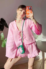 Tie-Front Top & Pleated Shorts Set image 0