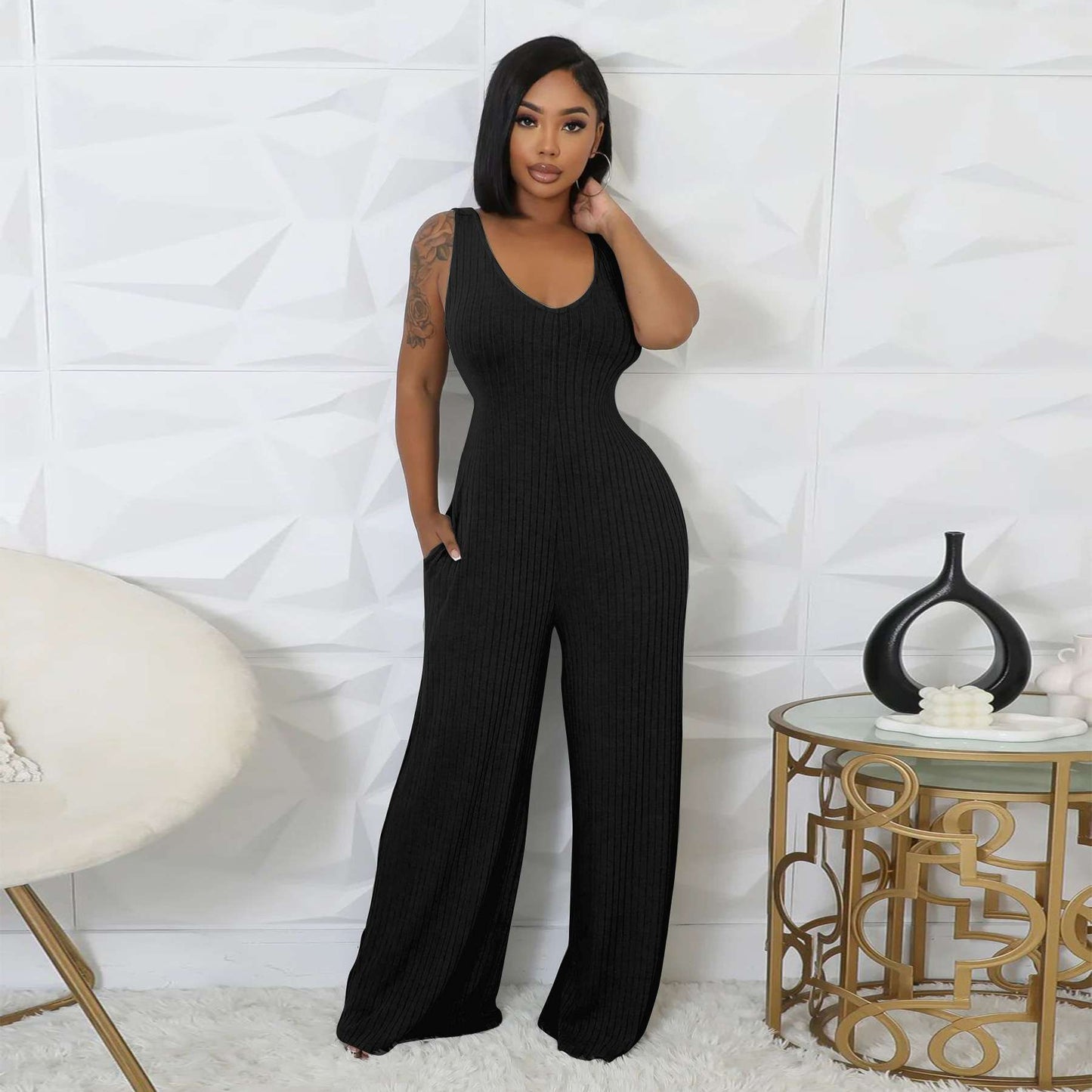 Two-Piece Jumpsuit Set - L, Black image