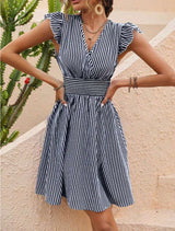 Striped Sleeveless Dress with Ruffled Shoulders image 4