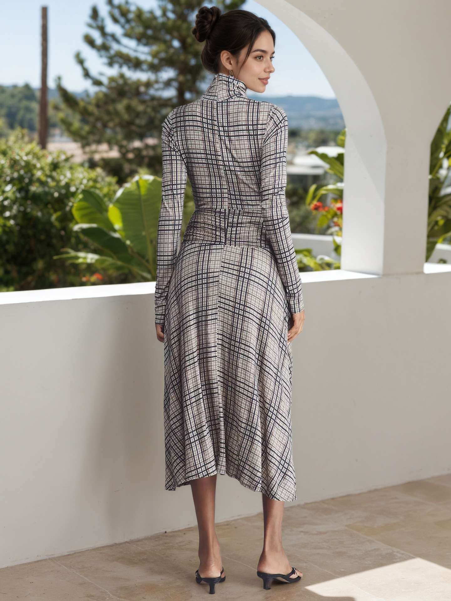 Plaid Wrap Dress with High Slit image 3