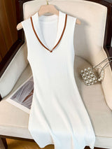 Sleeveless Ribbed Knit Mini Dress with Contrast Trim image 5