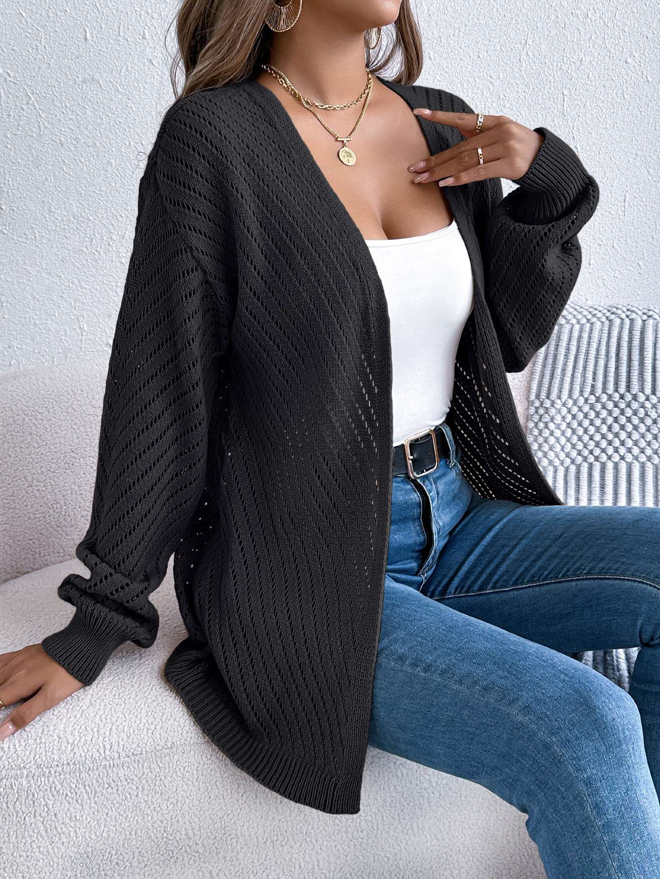 Long Sleeve Knit Cardigan - XL, Black image