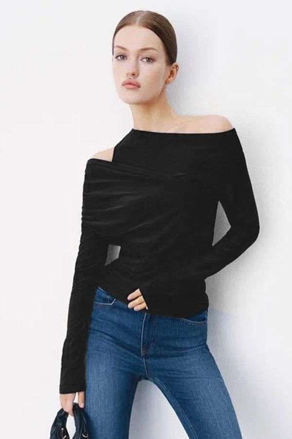 irregular off-shoulder top image 1